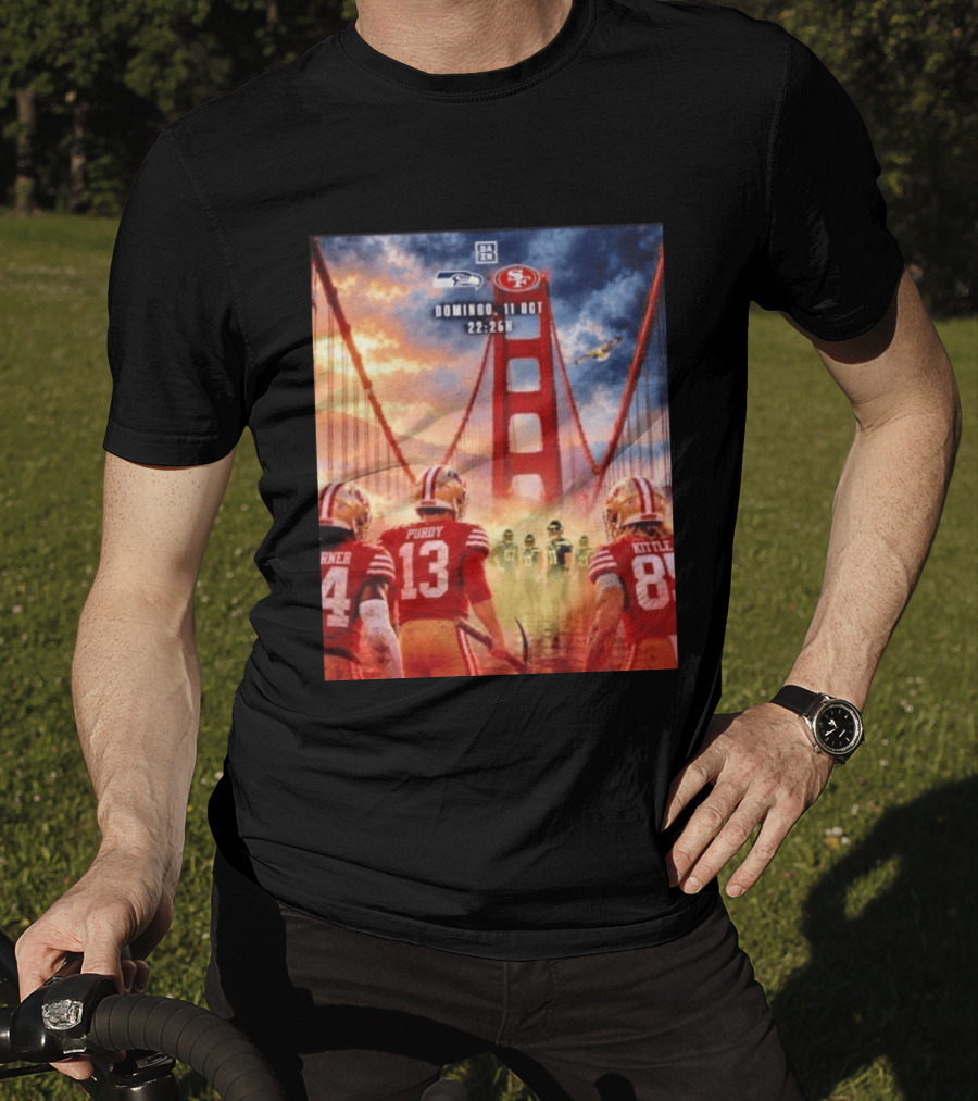 Seattle Seahawks Vs SF 49ers Purdy Kittle Battle Domingueo 11 Oct 22:26H Golden Gate Bridge Showdown T-Shirt