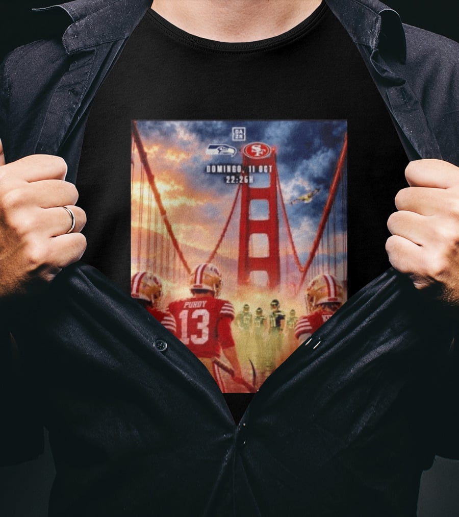 Seattle Seahawks Vs SF 49ers Purdy Kittle Battle Domingueo 11 Oct 22:26H Golden Gate Bridge Showdown T-Shirt