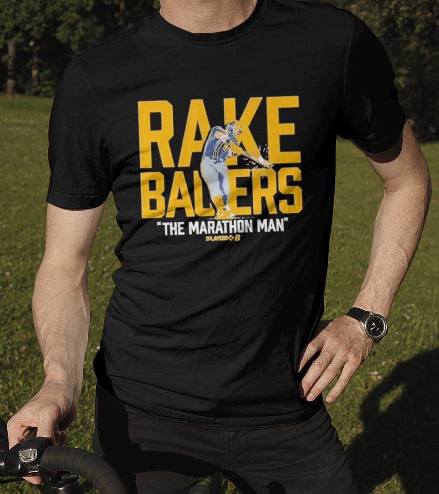 Rake Bauers The Marathon Man Baseball Player Swing Action T-Shirt