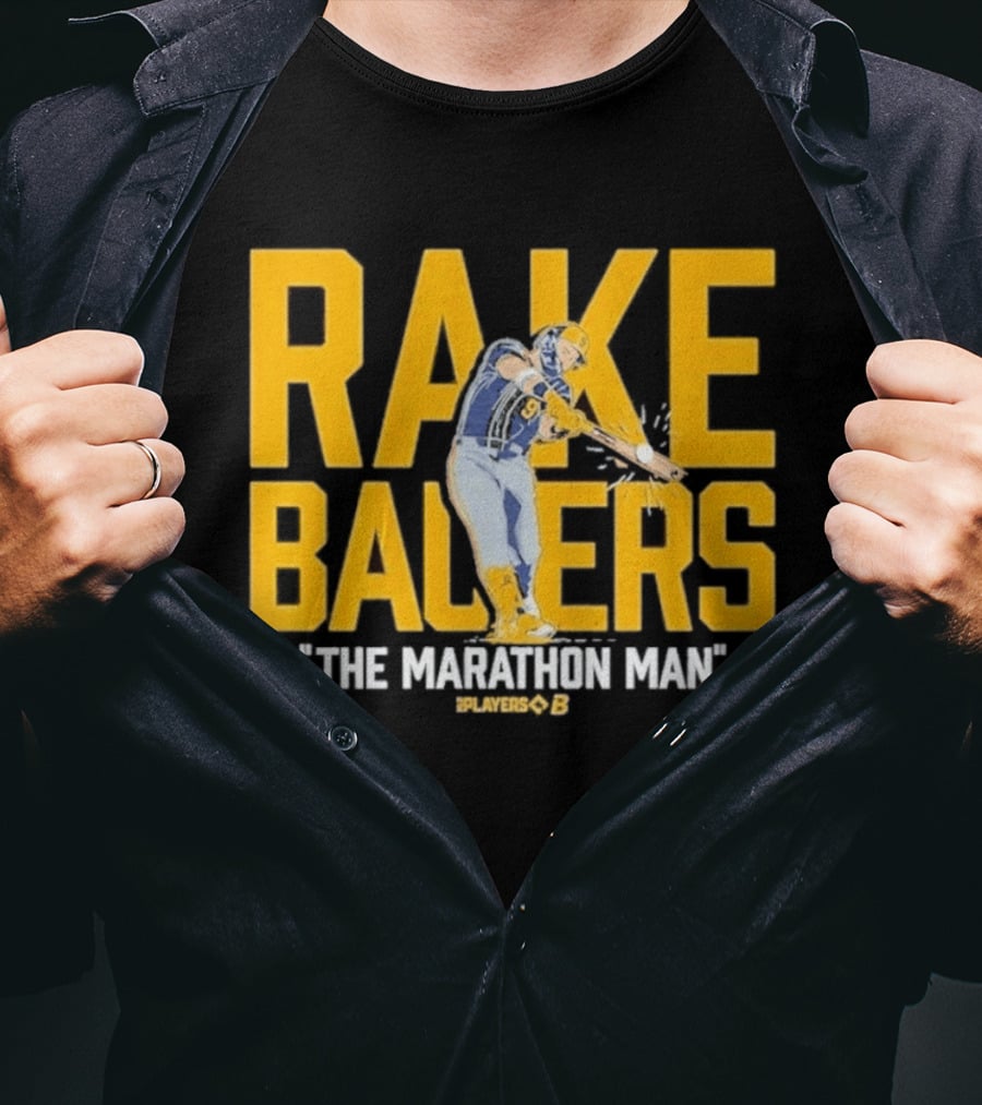 Rake Bauers The Marathon Man Baseball Player Swing Action T-Shirt