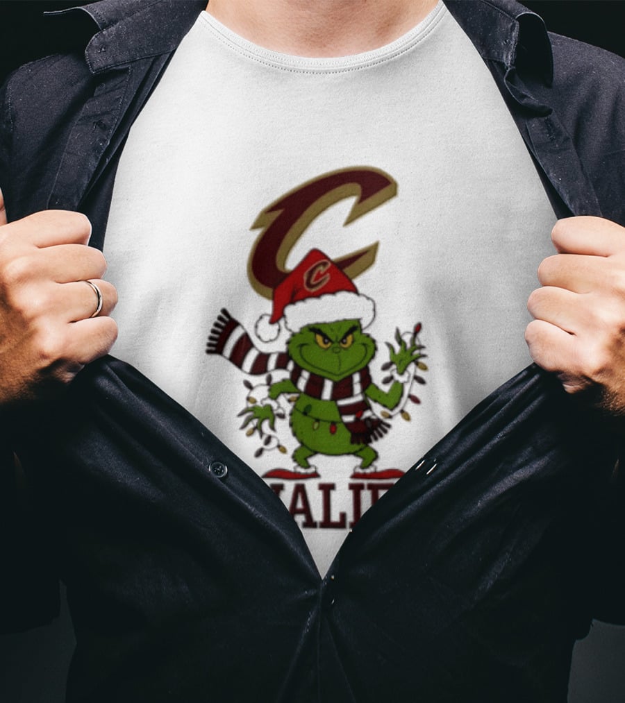 Grinch Cleveland Cavaliers Christmas 2026 Scarf Santa Hat Lights T-Shirt