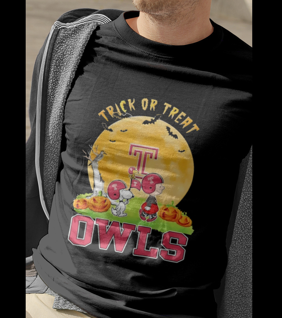 Trick Or Treat Temple Owls Charlie Brown Snoopy Halloween T-Shirt