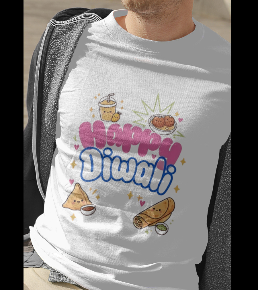 Happy Diwali Kawaii Food Festival Of Lights Celebration With Samosa And Gulab Jamun T-Shirt