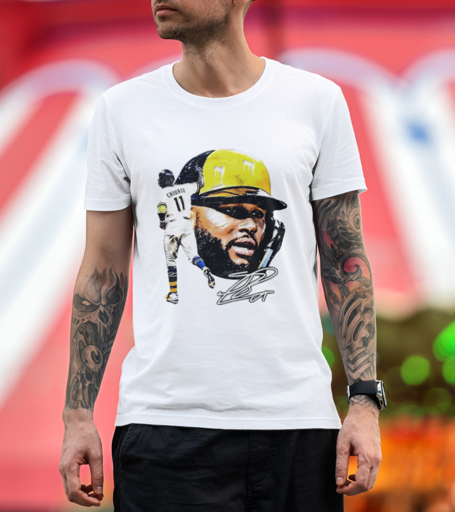 Jackson Chourio #11 Milwaukee Baseball Player Portrait And Signature T-Shirt