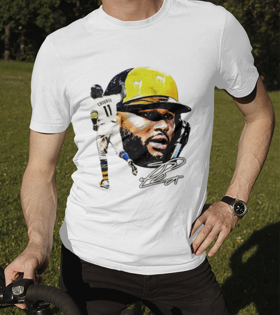 Jackson Chourio #11 Milwaukee Baseball Player Portrait And Signature T-Shirt