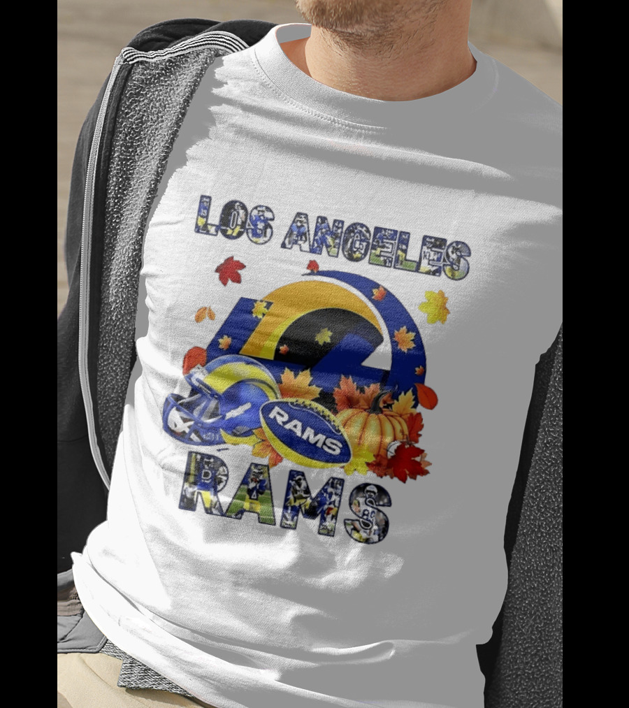 Los Angeles Rams Halloween Fall Football With Leaves And Pumpkin T-Shirt