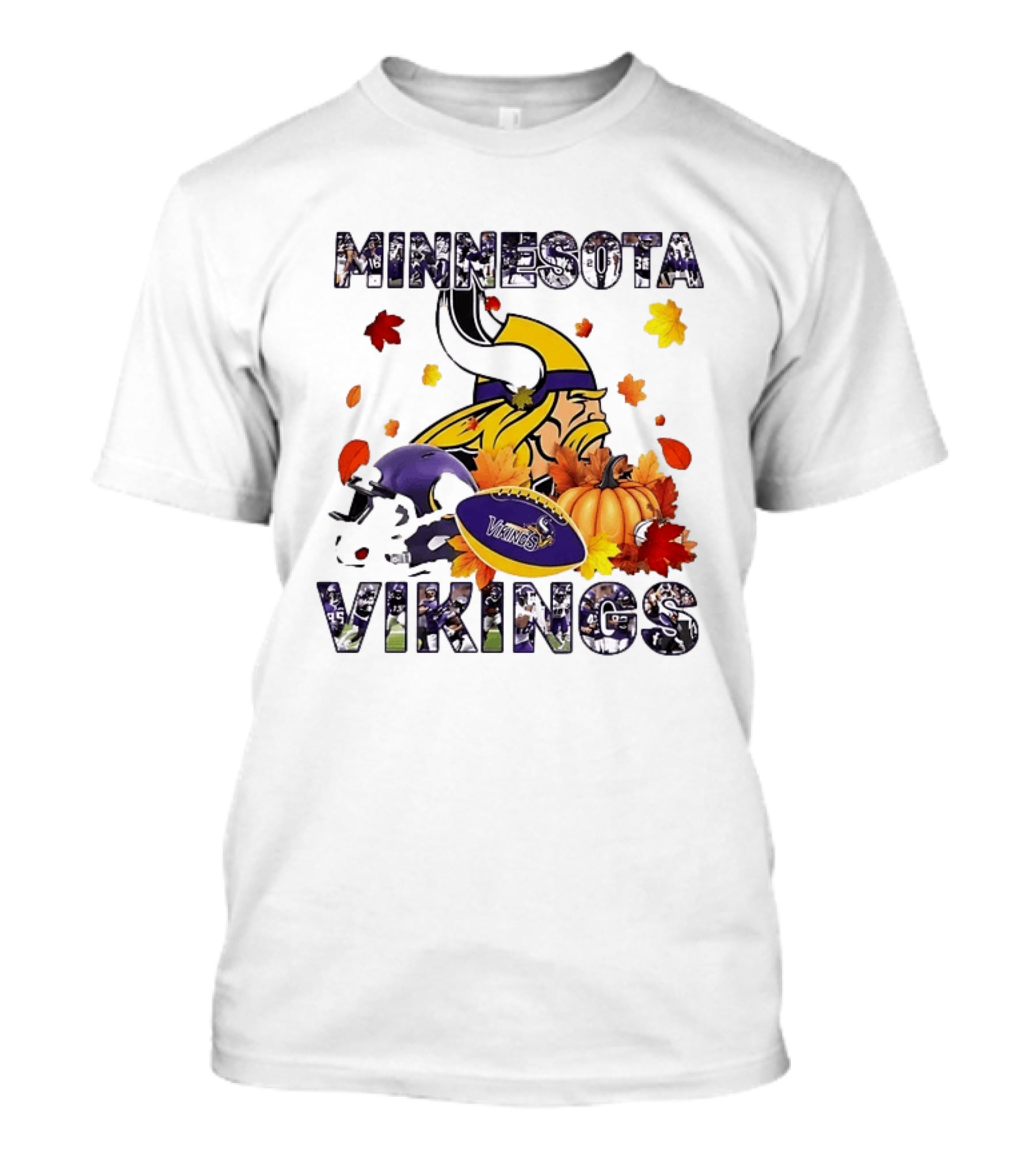 Minnesota Vikings Autumn Football Halloween Leaves Pumpkin T-Shirt