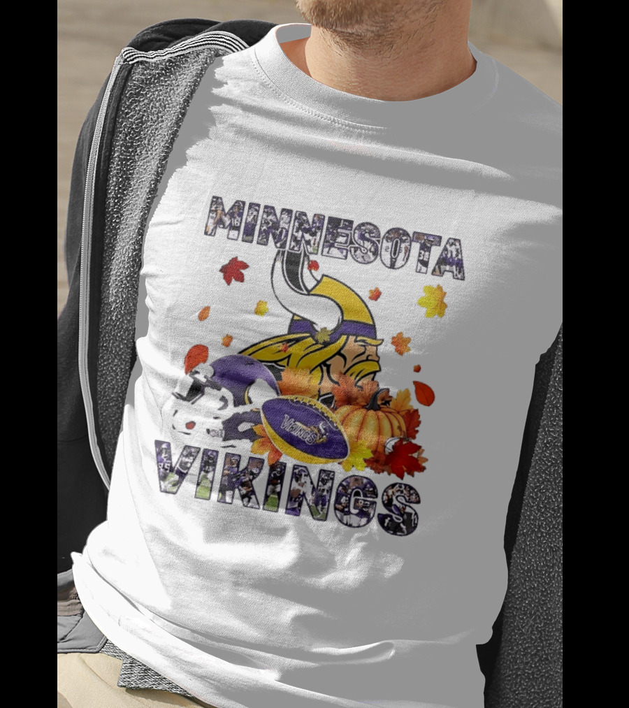 Minnesota Vikings Autumn Football Halloween Leaves Pumpkin T-Shirt
