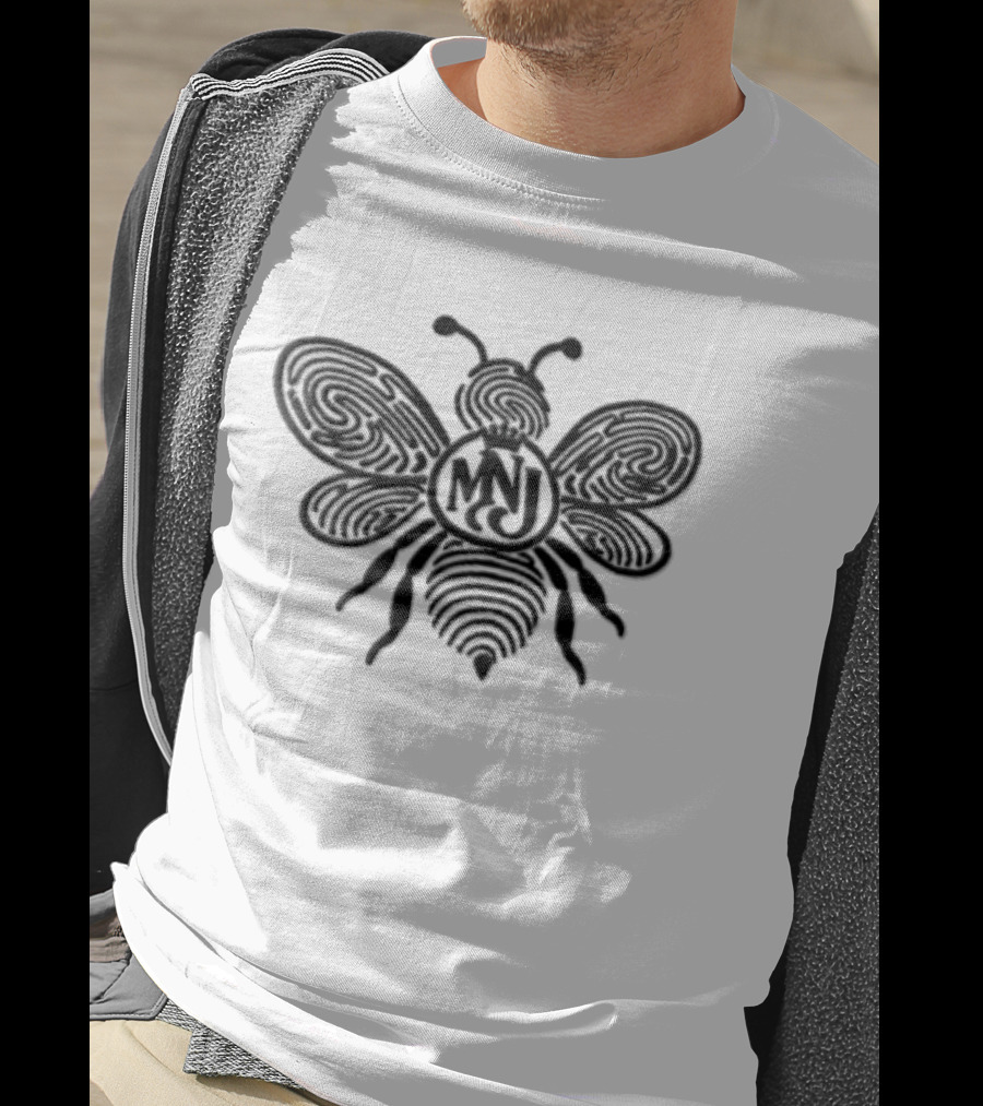 Mnj Black Bee Crown Fingerprint Monogram T-Shirt