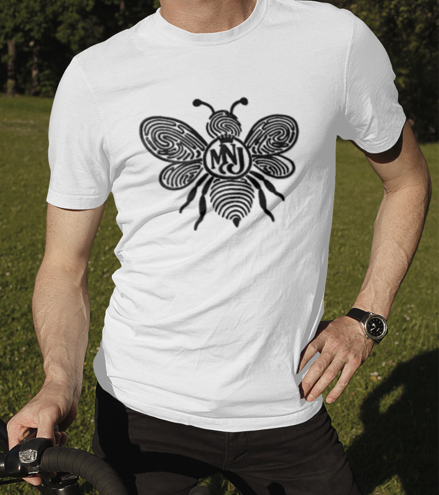 Mnj Black Bee Crown Fingerprint Monogram T-Shirt