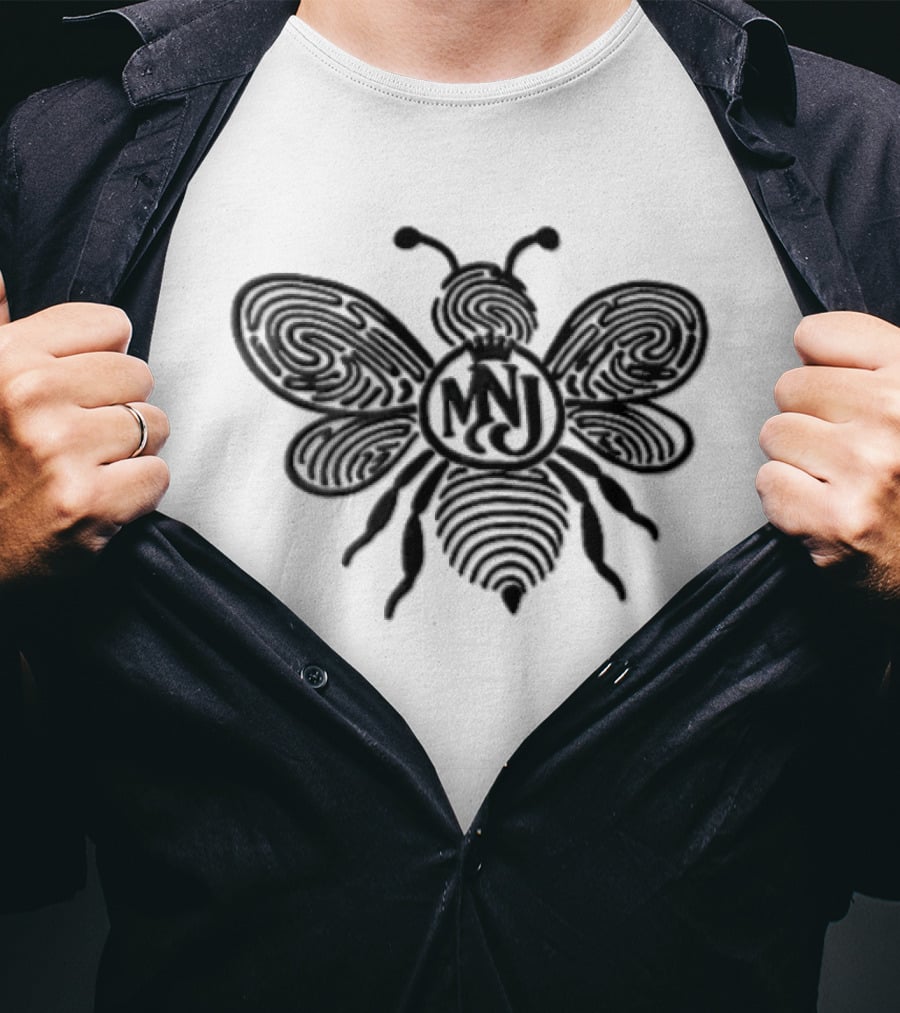 Mnj Black Bee Crown Fingerprint Monogram T-Shirt