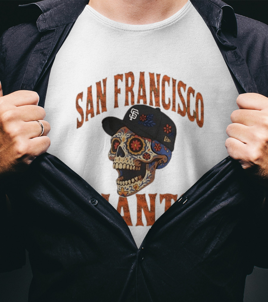 San Francisco Giants Sugar Skull Cap Floral Decor T-Shirt