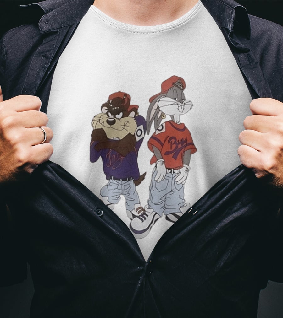 Taz And Bugs Bunny 90s Hip Hop Style Looney Tunes Fashion T-Shirt