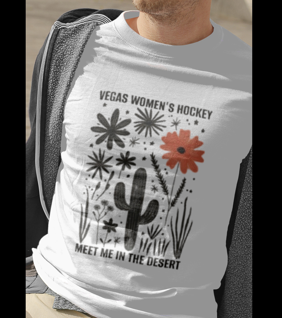 Vegas Women's Hockey Meet Me In The Desert Cactus And Blooms T-Shirt