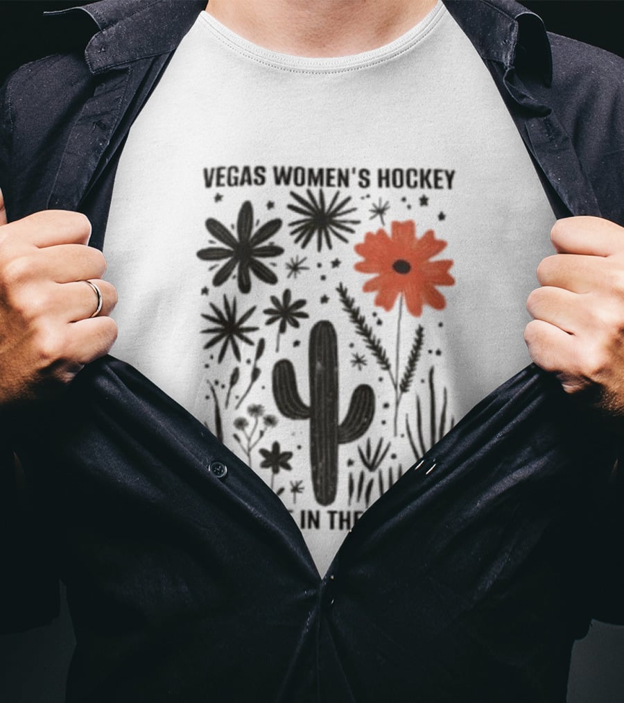 Vegas Women's Hockey Meet Me In The Desert Cactus And Blooms T-Shirt