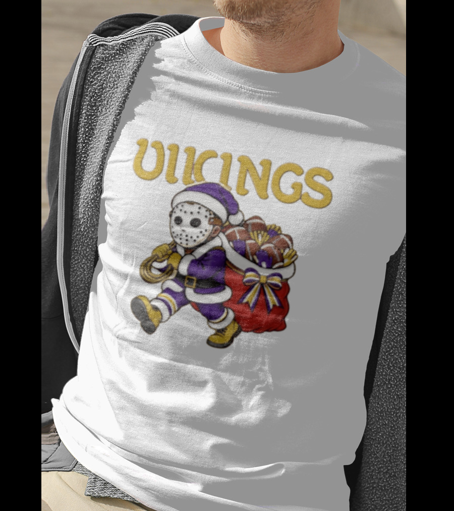 Minnesota Vikings Football Christmas Purple And Gold Santa Carrying Footballs T-Shirt