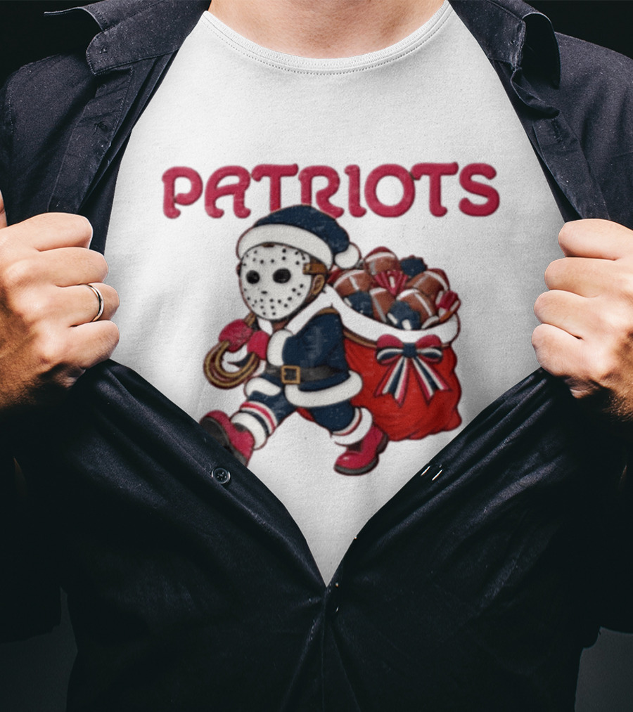 Patriots Christmas Football Horror Red Navy Holiday Mask T-Shirt