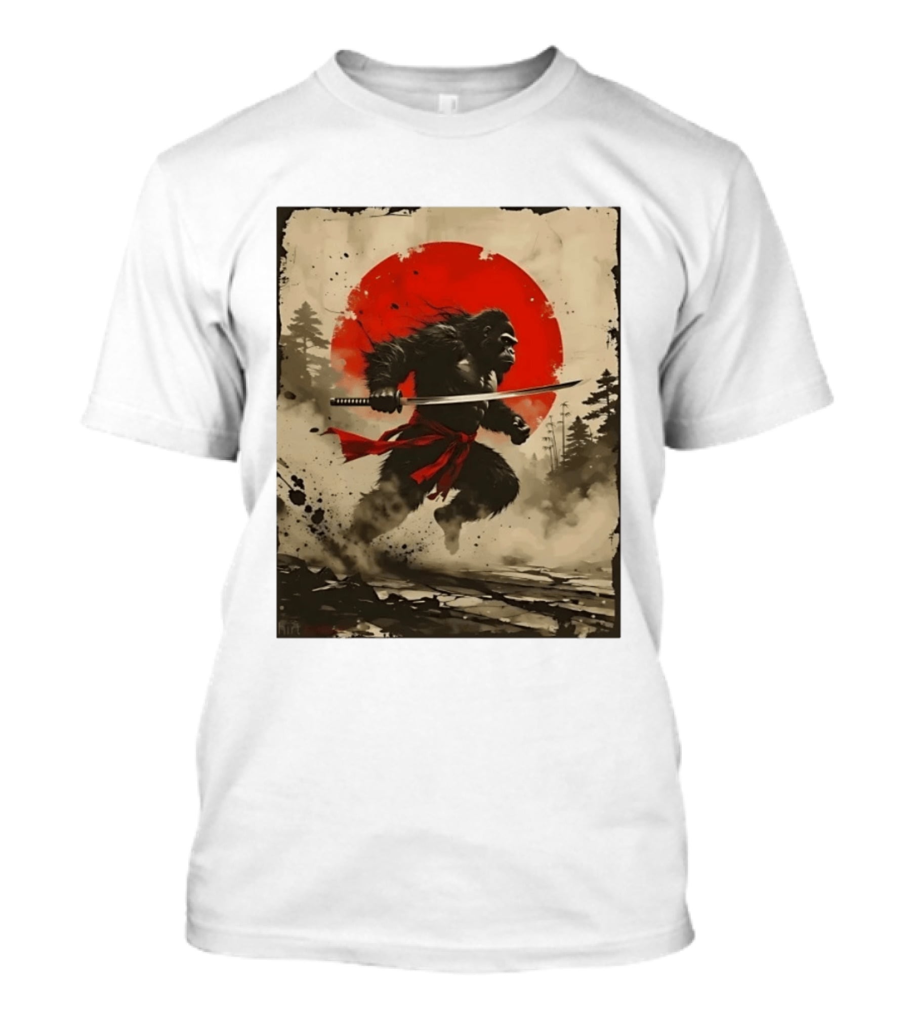 Samurai Gorilla Katana With Rising Sun T-Shirt