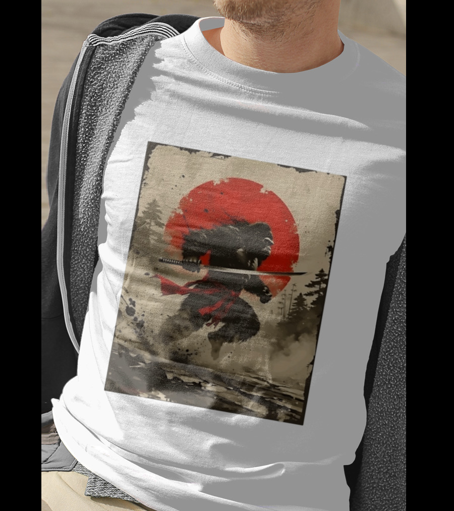 Samurai Gorilla Katana With Rising Sun T-Shirt