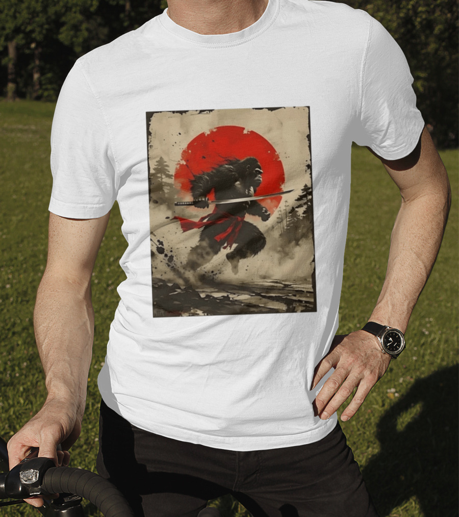 Samurai Gorilla Katana With Rising Sun T-Shirt