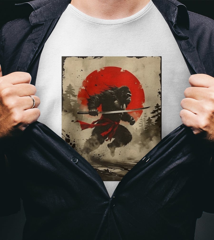 Samurai Gorilla Katana With Rising Sun T-Shirt