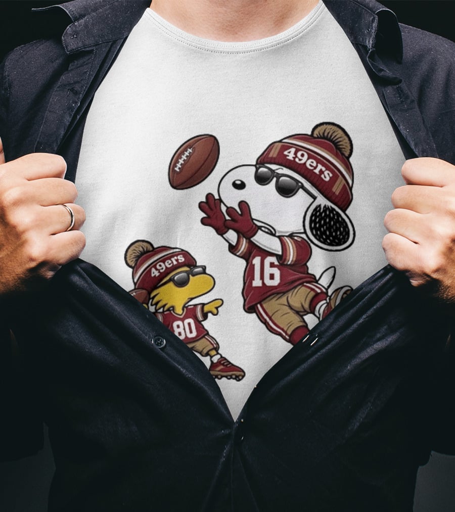 San Francisco 49ers Snoopy Woodstock Football Players Number 16 80 T-Shirt