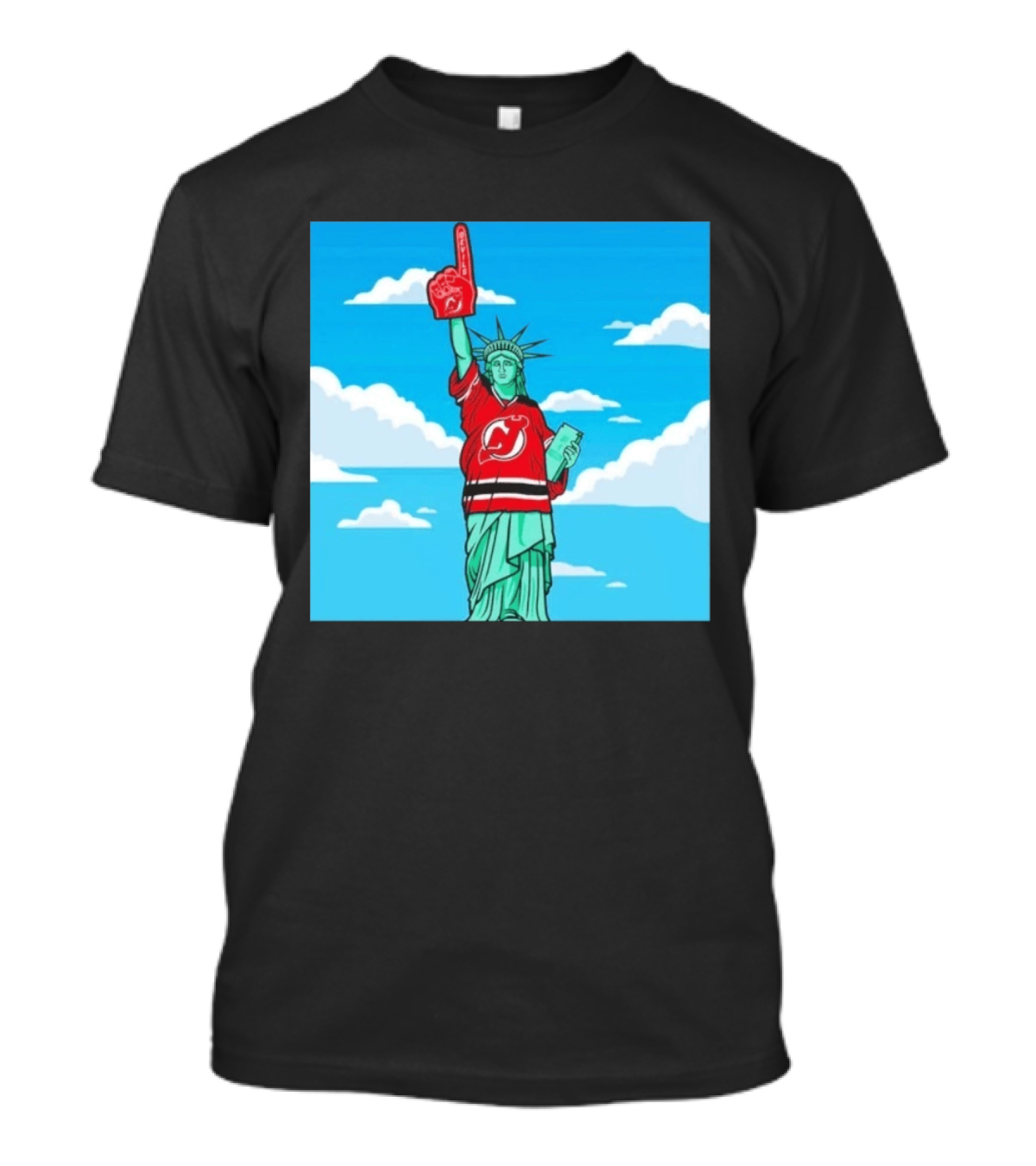Statue Of Liberty In New Jersey Devils Jersey With Foam Finger T-Shirt