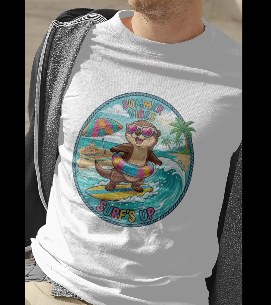 Summer Vibes Surf's Up Otter Beach Adventure T-Shirt