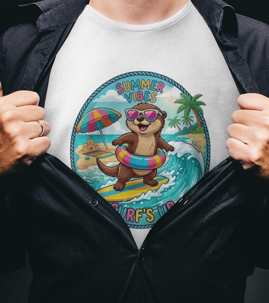 Summer Vibes Surf's Up Otter Beach Adventure T-Shirt