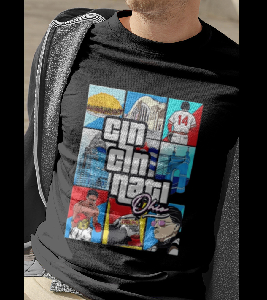Cincinnati Ohio Landmarks GTA Style Tyler Henderson Alabama NCAA 14 T-Shirt