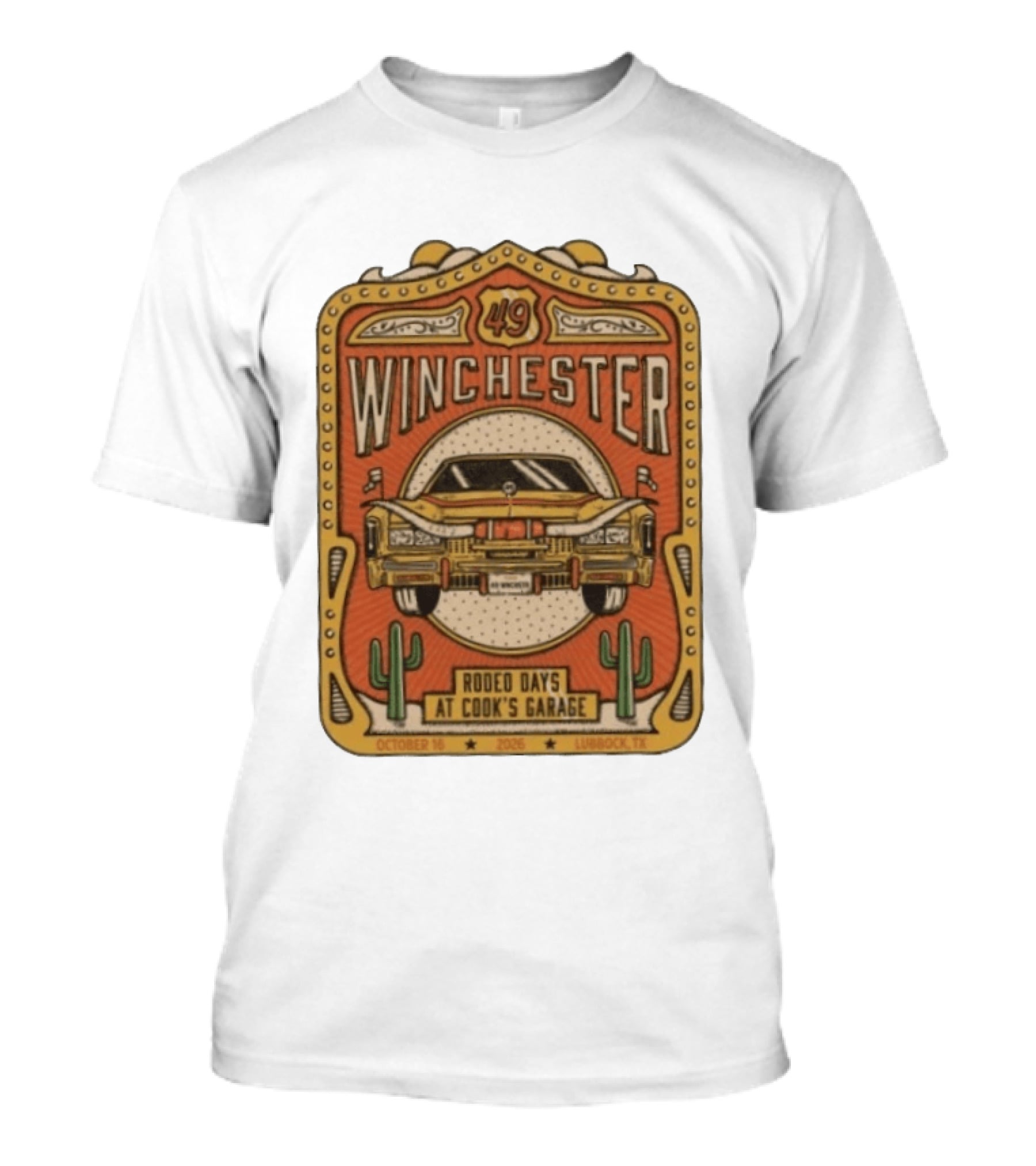 49 Winchester Rodeo Days At Cook's Garage Lubbock TX October 16 2026 Classic Car And Cactus T-Shirt