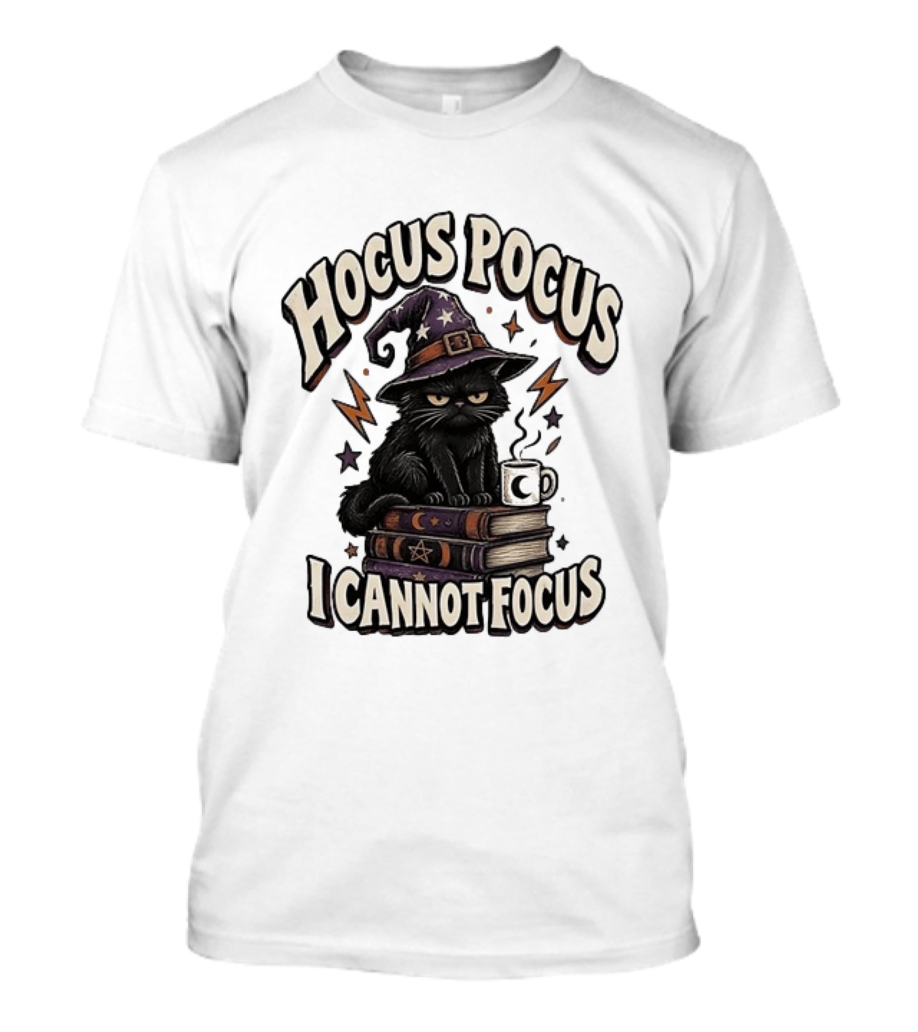 Cat Witch Hat Hocus Pocus I Cannot Focus T-Shirt