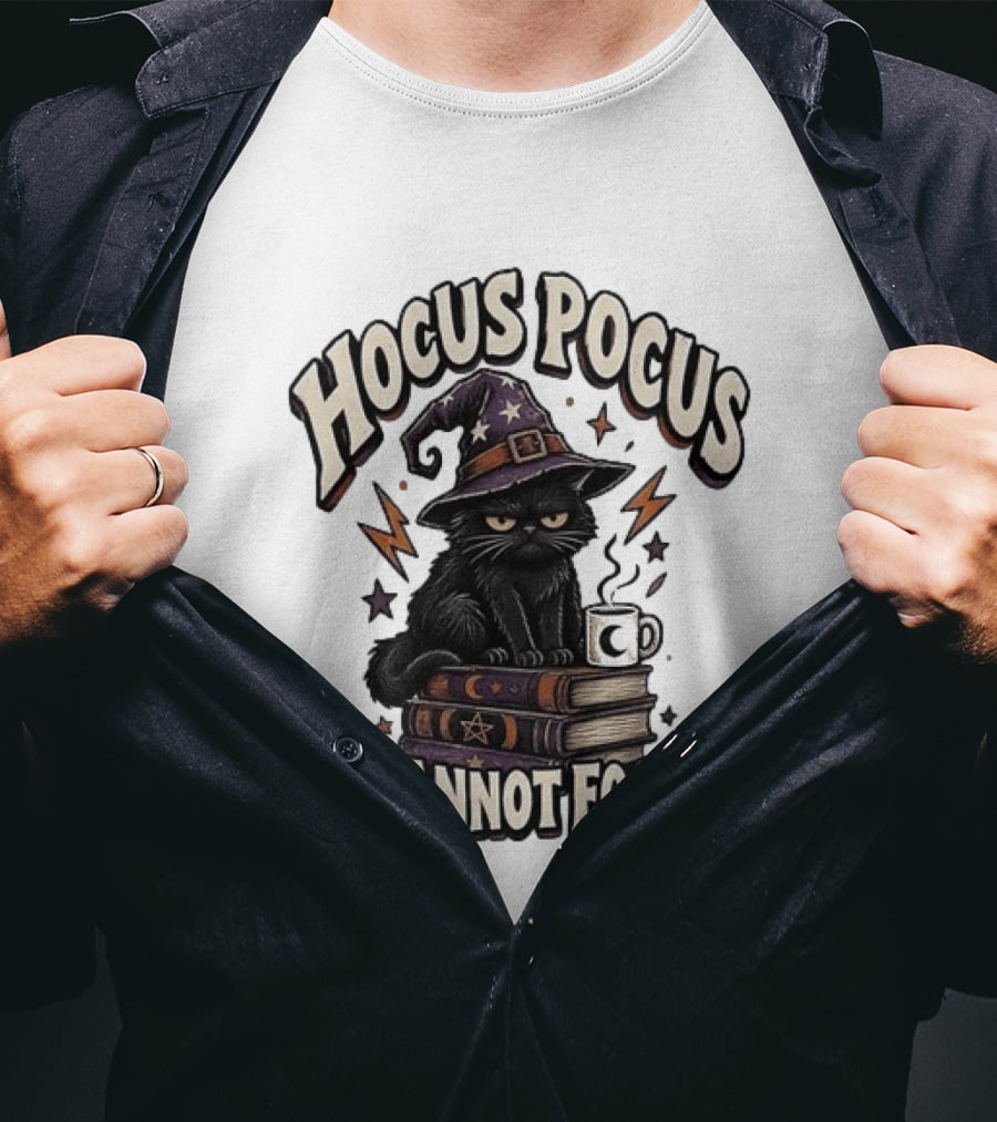 Cat Witch Hat Hocus Pocus I Cannot Focus T-Shirt