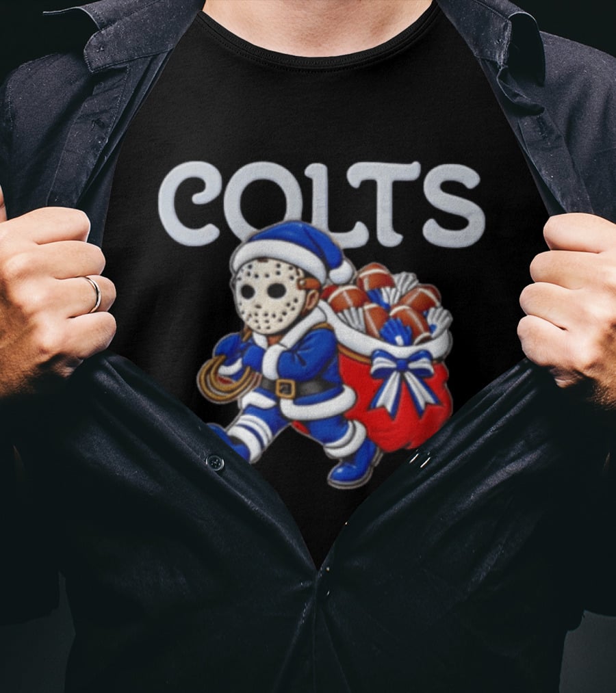 Indianapolis Football Christmas Masked Santa Horror T-Shirt