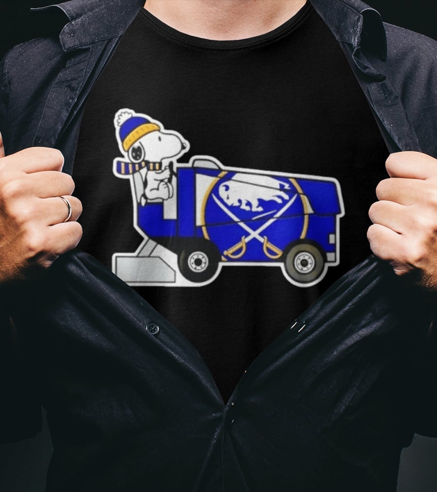 Snoopy Driving Buffalo Sabres NHL Ice Resurfacer Cartoon T-Shirt