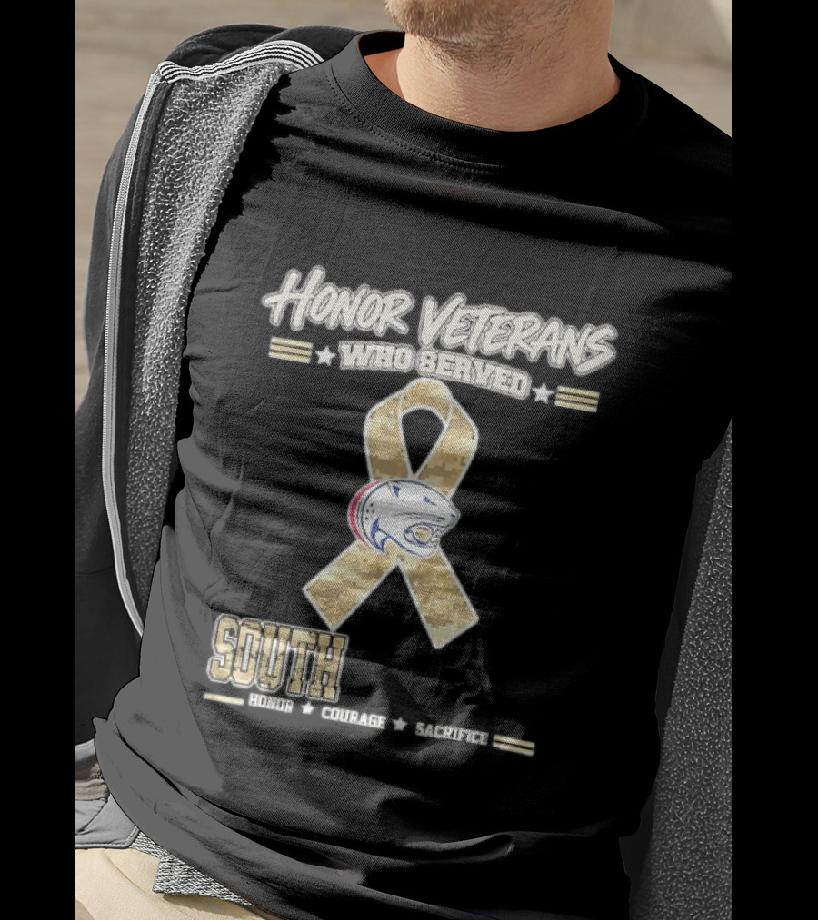 South Alabama Jaguars Honor Veterans Who Served Ribbon Courage Sacrifice T-Shirt