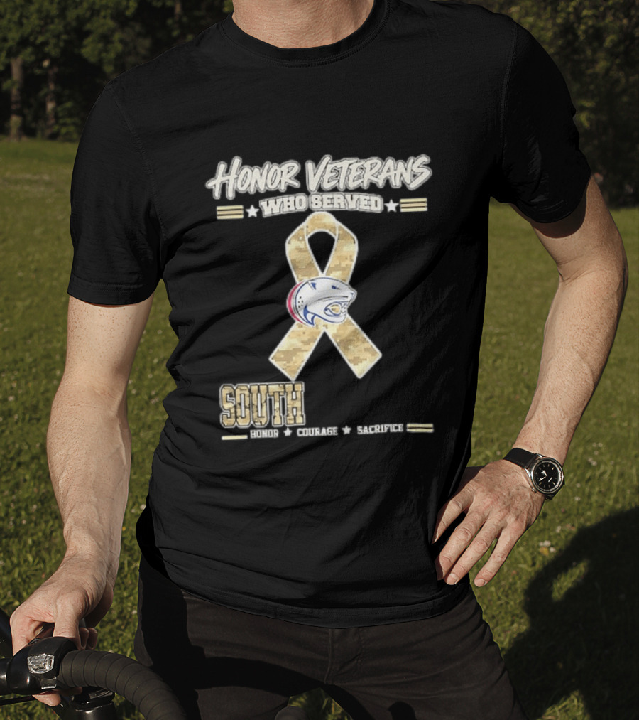 South Alabama Jaguars Honor Veterans Who Served Ribbon Courage Sacrifice T-Shirt