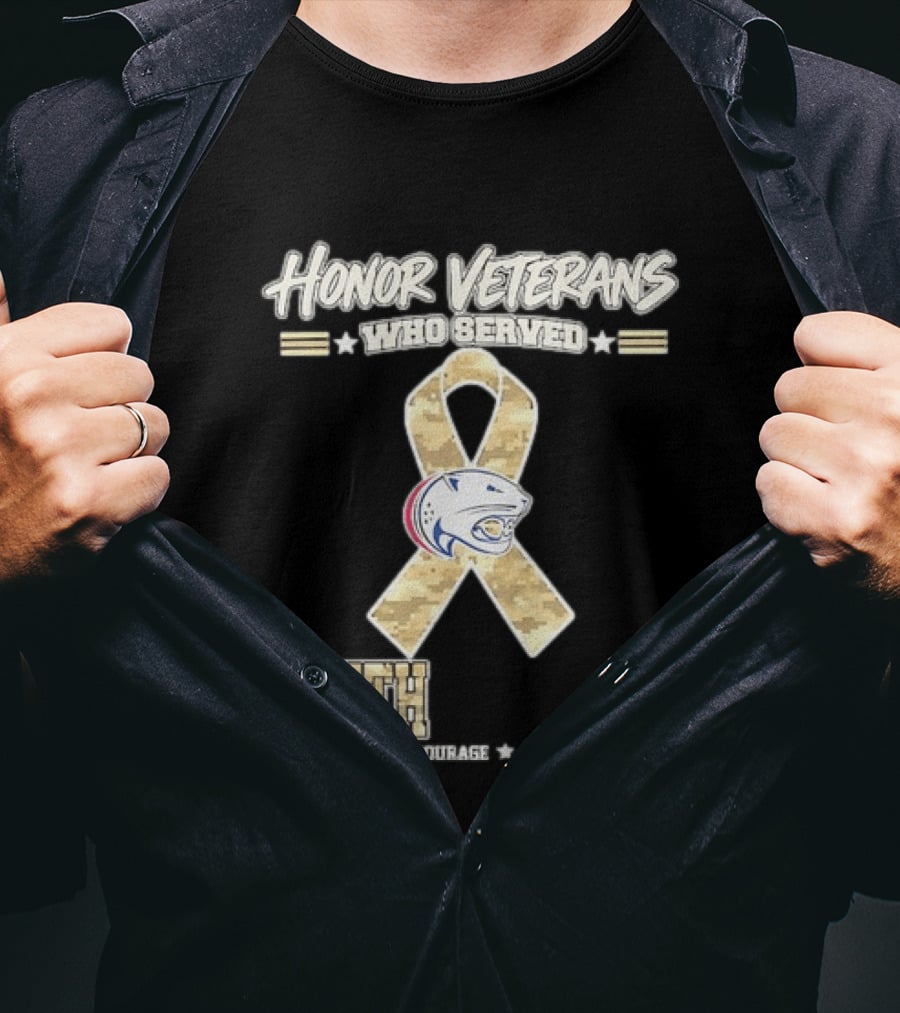 South Alabama Jaguars Honor Veterans Who Served Ribbon Courage Sacrifice T-Shirt