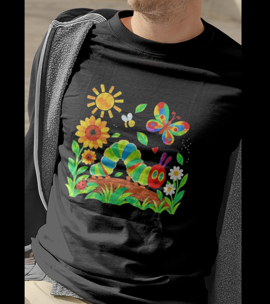 The Very Hungry Caterpillar Colorful Garden With Butterfly And Sunflowers T-Shirt