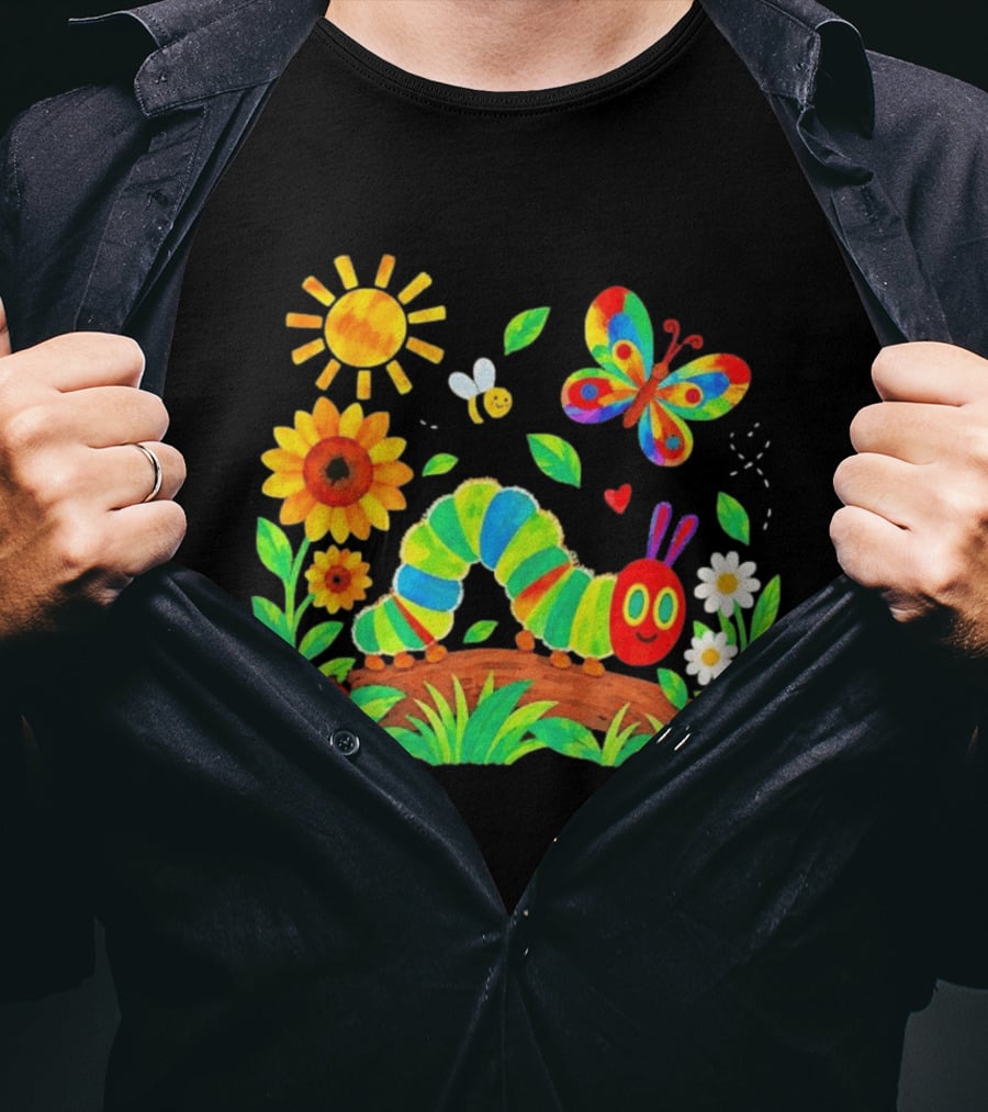 The Very Hungry Caterpillar Colorful Garden With Butterfly And Sunflowers T-Shirt