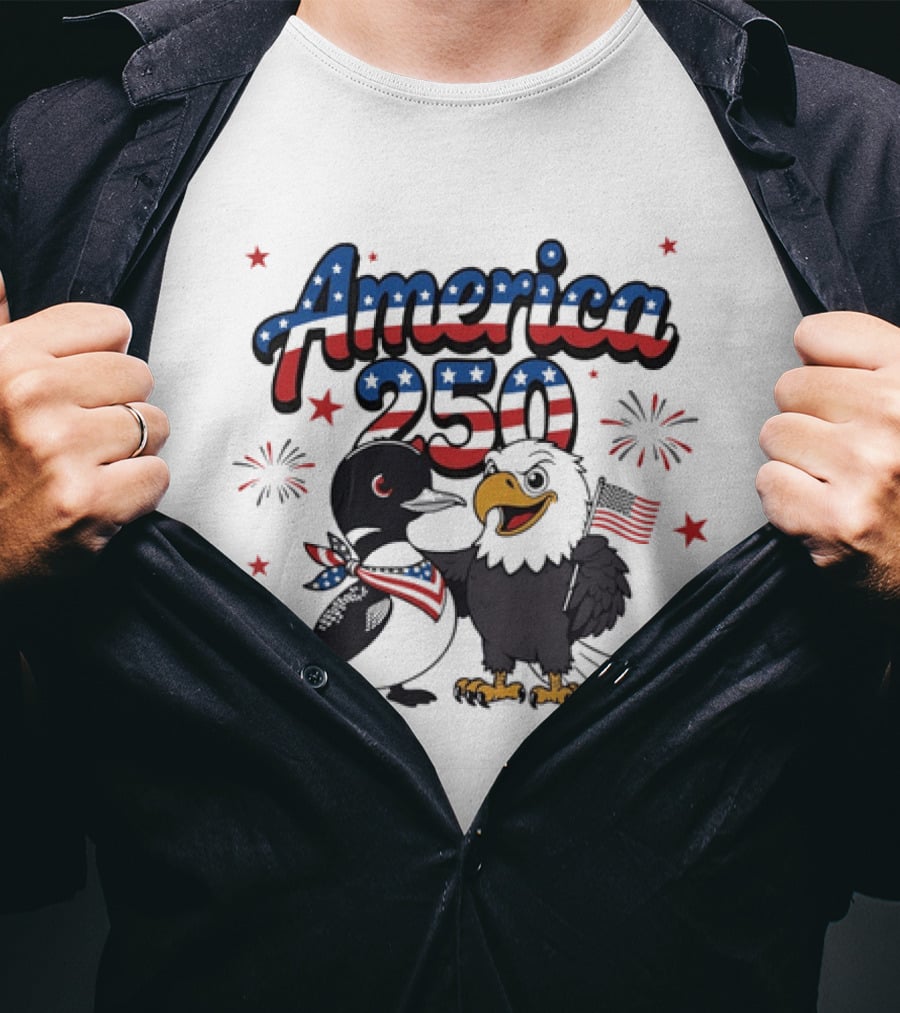 America 250 Bald Eagle And Loon With American Flag Patriotic Fourth Of July T-Shirt