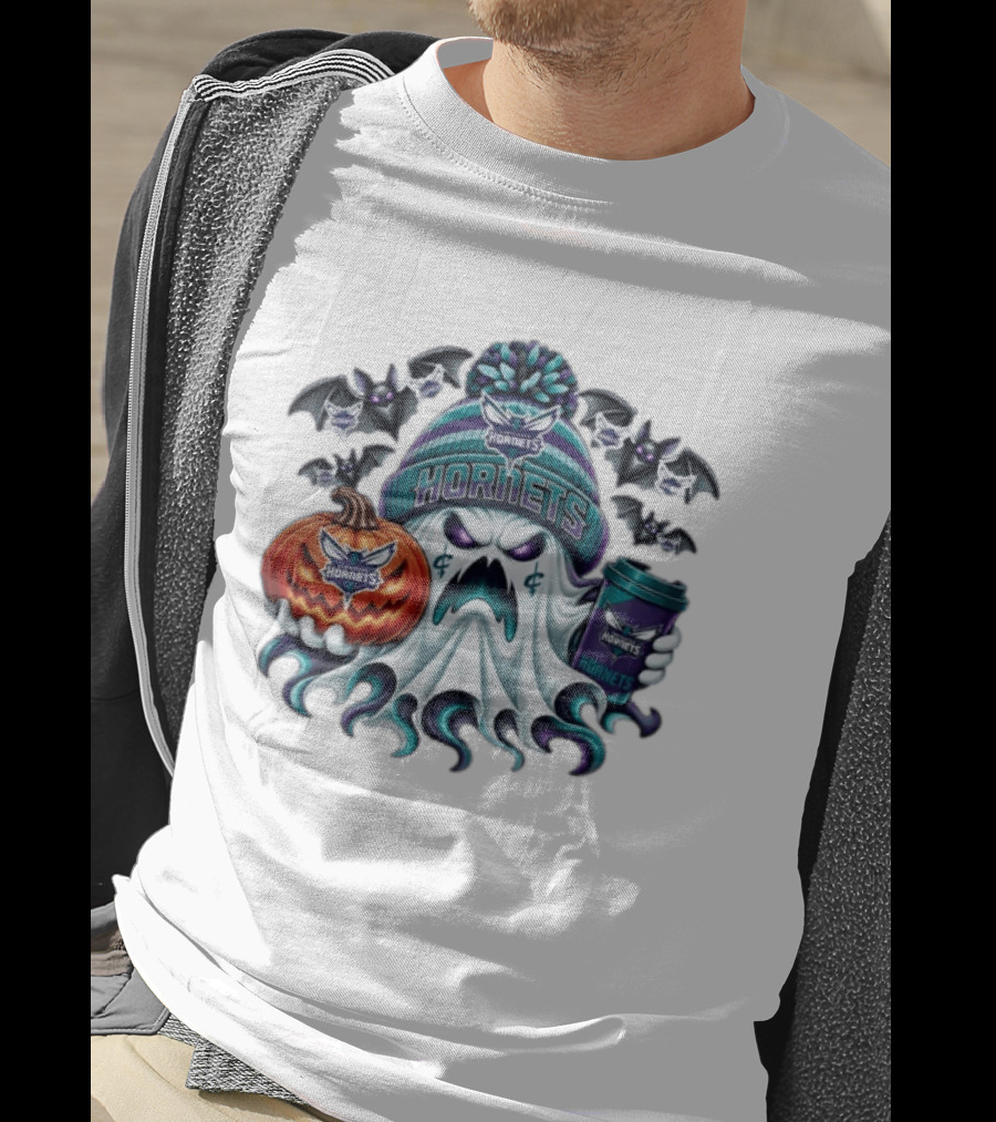 Charlotte Hornets Ghost Coffee Halloween Spooky T-Shirt