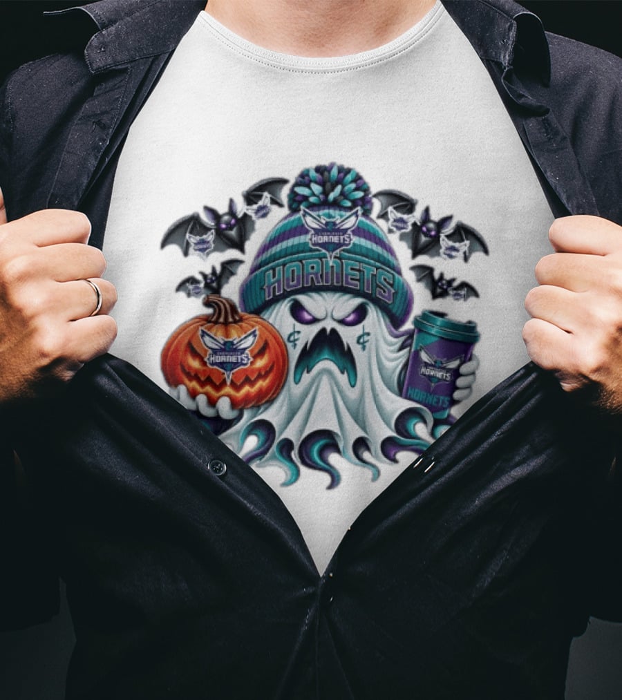 Charlotte Hornets Ghost Coffee Halloween Spooky T-Shirt