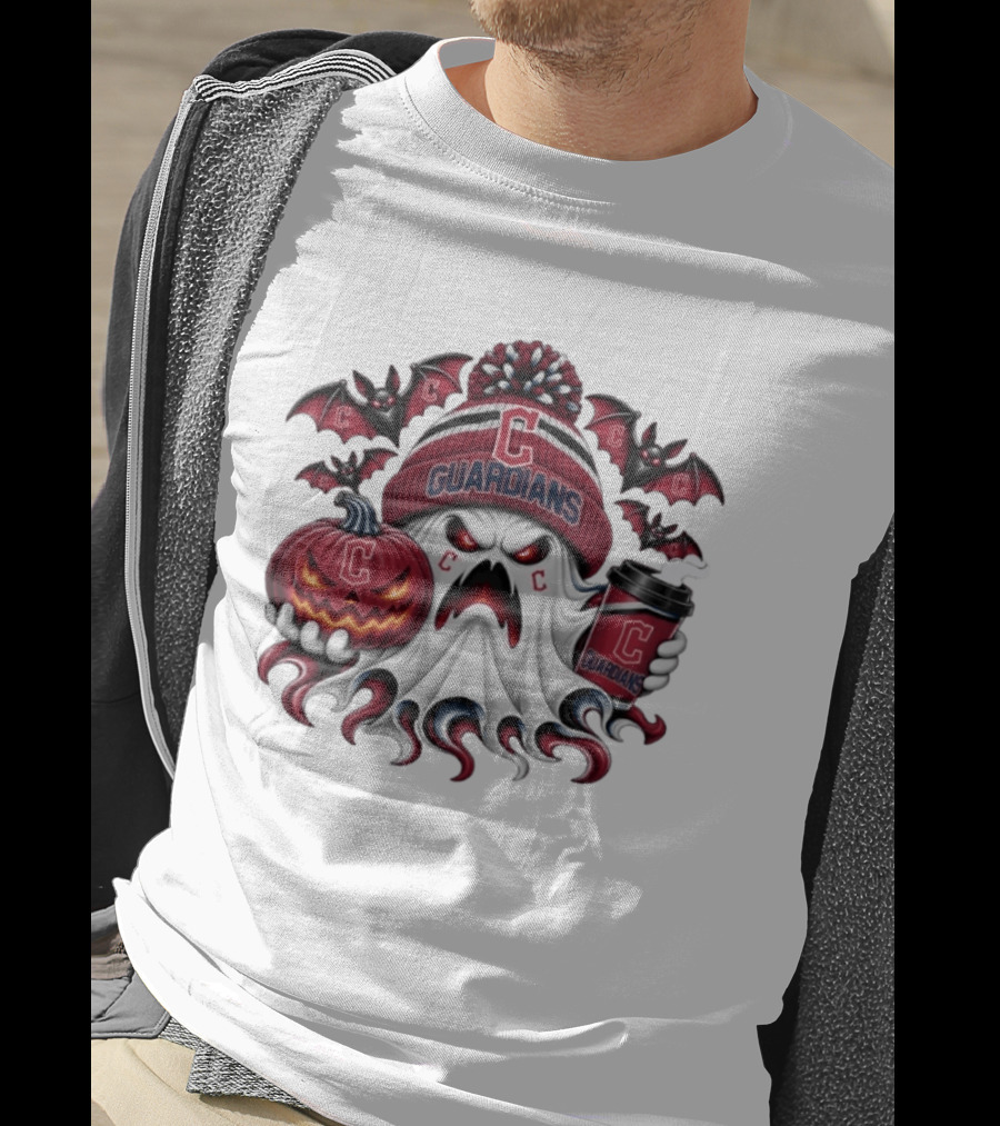 Cleveland Guardians Ghost Halloween Coffee Bat Pumpkin Spooky T-Shirt