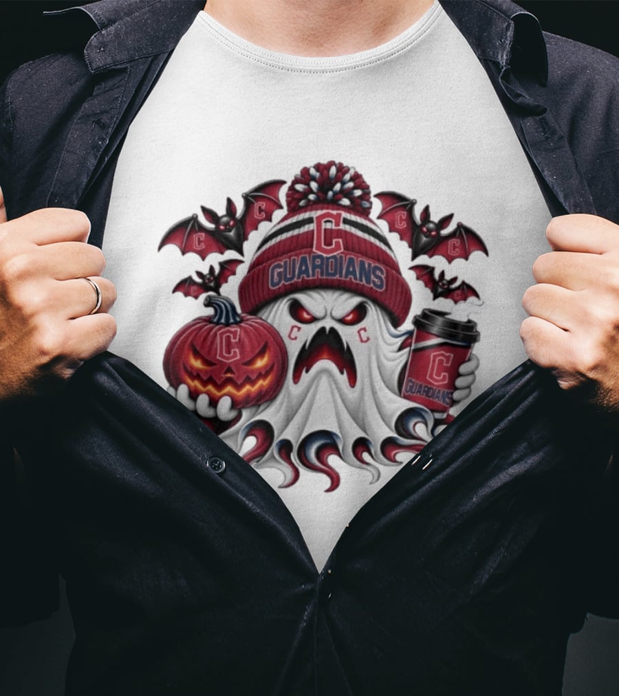 Cleveland Guardians Ghost Halloween Coffee Bat Pumpkin Spooky T-Shirt