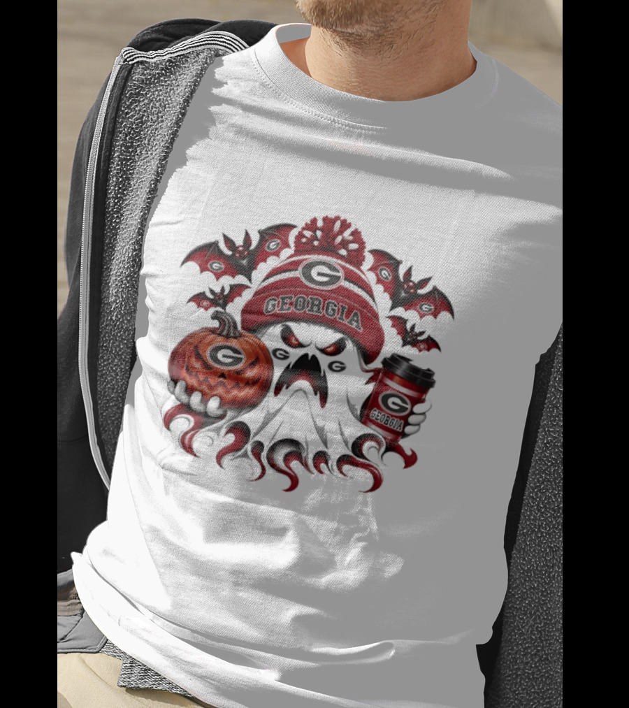 Georgia Bulldogs Halloween Ghost Coffee Pumpkin Spooky Bats T-Shirt