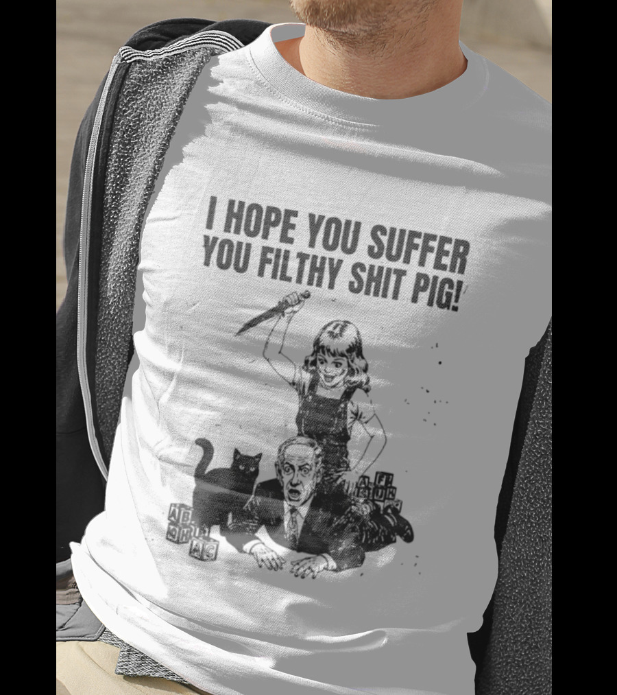 I Hope You Suffer You Filthy Shit Pig Knife Girl Cat Satirical Humor T-Shirt
