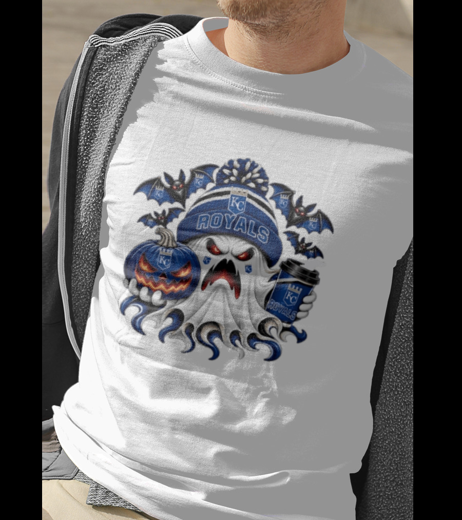 Kansas City Royals Halloween Ghost With Coffee And Pumpkin T-Shirt