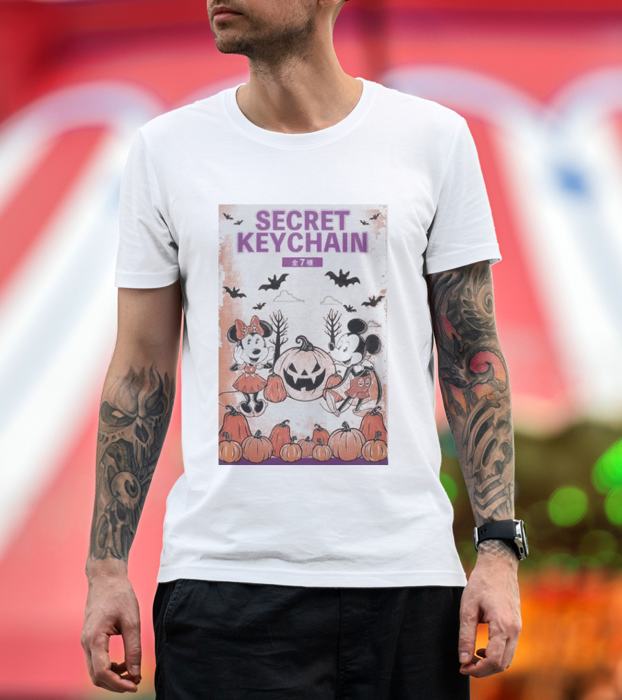 Mickey And Minnie Halloween Secret Keychain Collection With Pumpkins And Bats 2026 T-Shirt