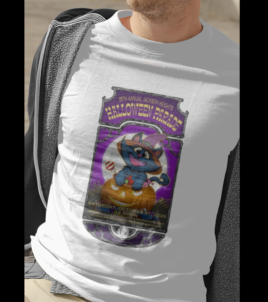 35th Annual Jackson Heights Halloween Parade October 31 2026 Cat Pumpkin T-Shirt